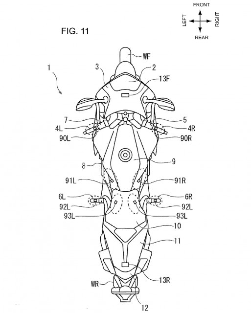 Хонда патентует мониторинг мертвых зон на мотоцикле