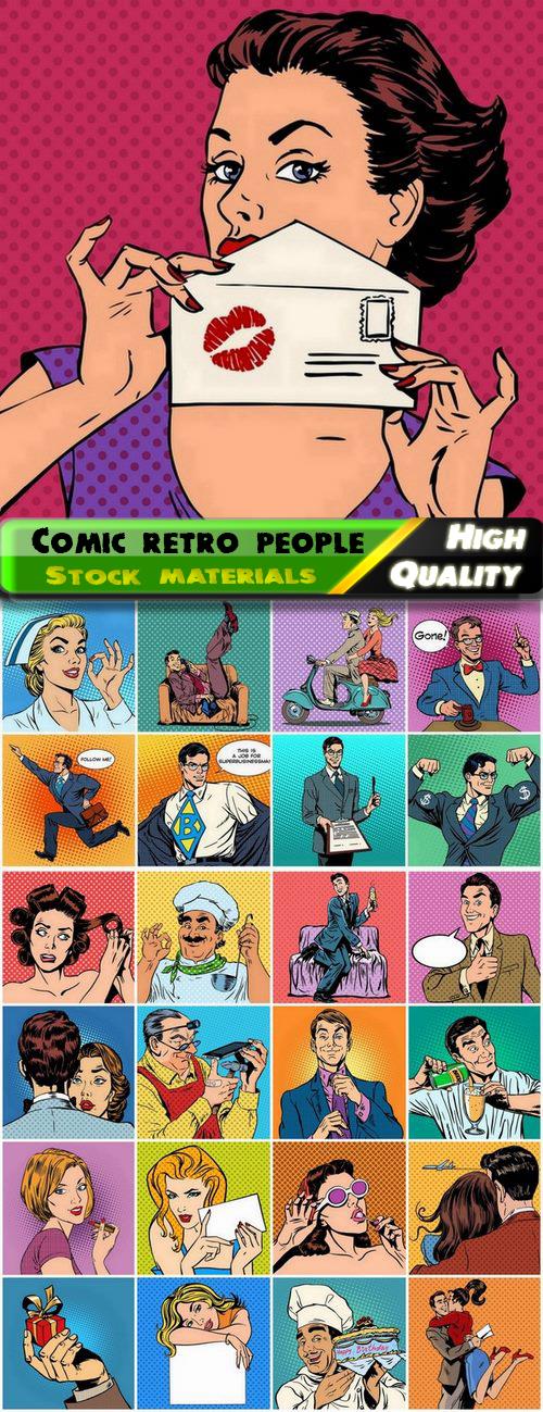 Comic retro people on dots halftones backgrounds 3 - 25 Eps
