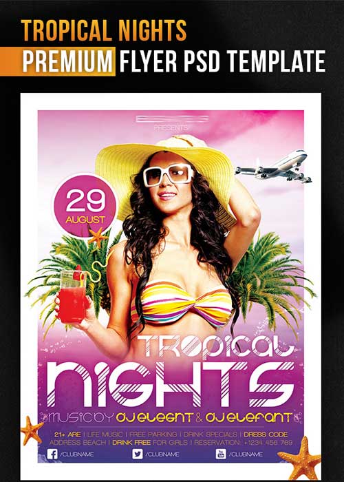 Tropical Nights Flyer PSD Template + Facebook Cover
