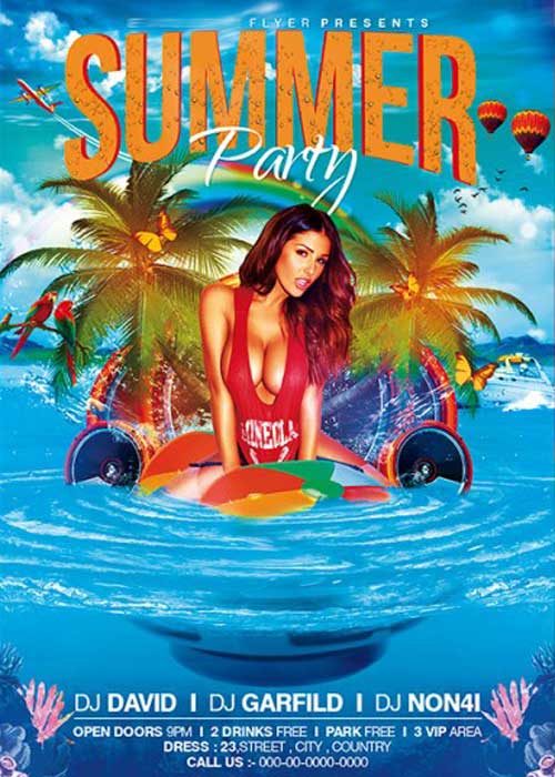 Summer Party V10 Premium Flyer Template + Facebook Cover