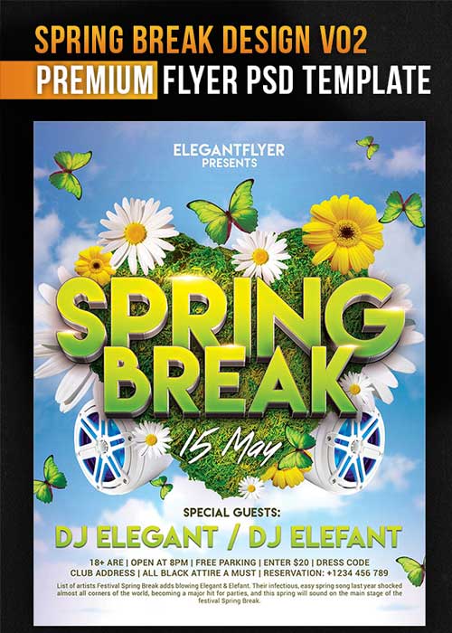 Spring Break Design V02 Flyer PSD Template + Facebook Cover