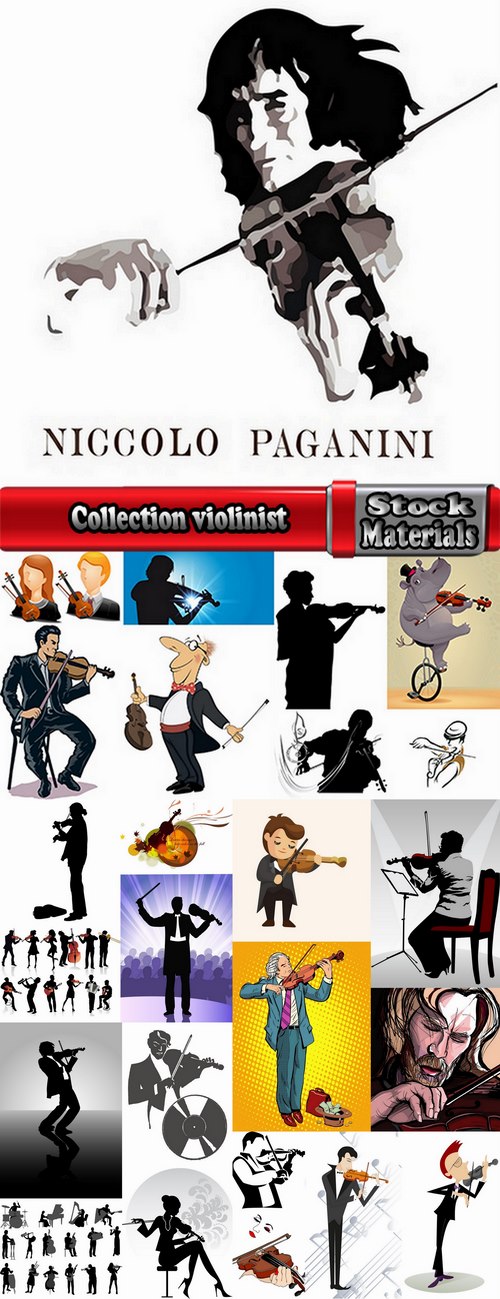 Collection violinist musician violin vector image 25 EPS